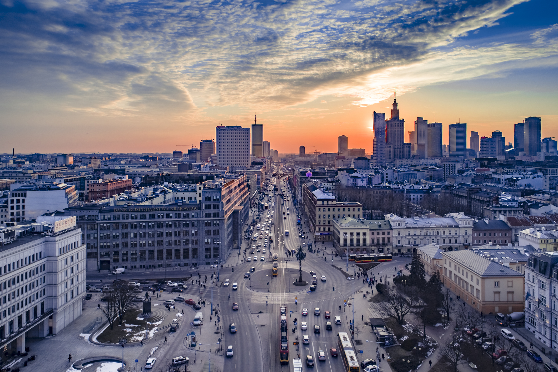 Charles De Gaulle Roundabout in Downtown Warsaw, Poland.