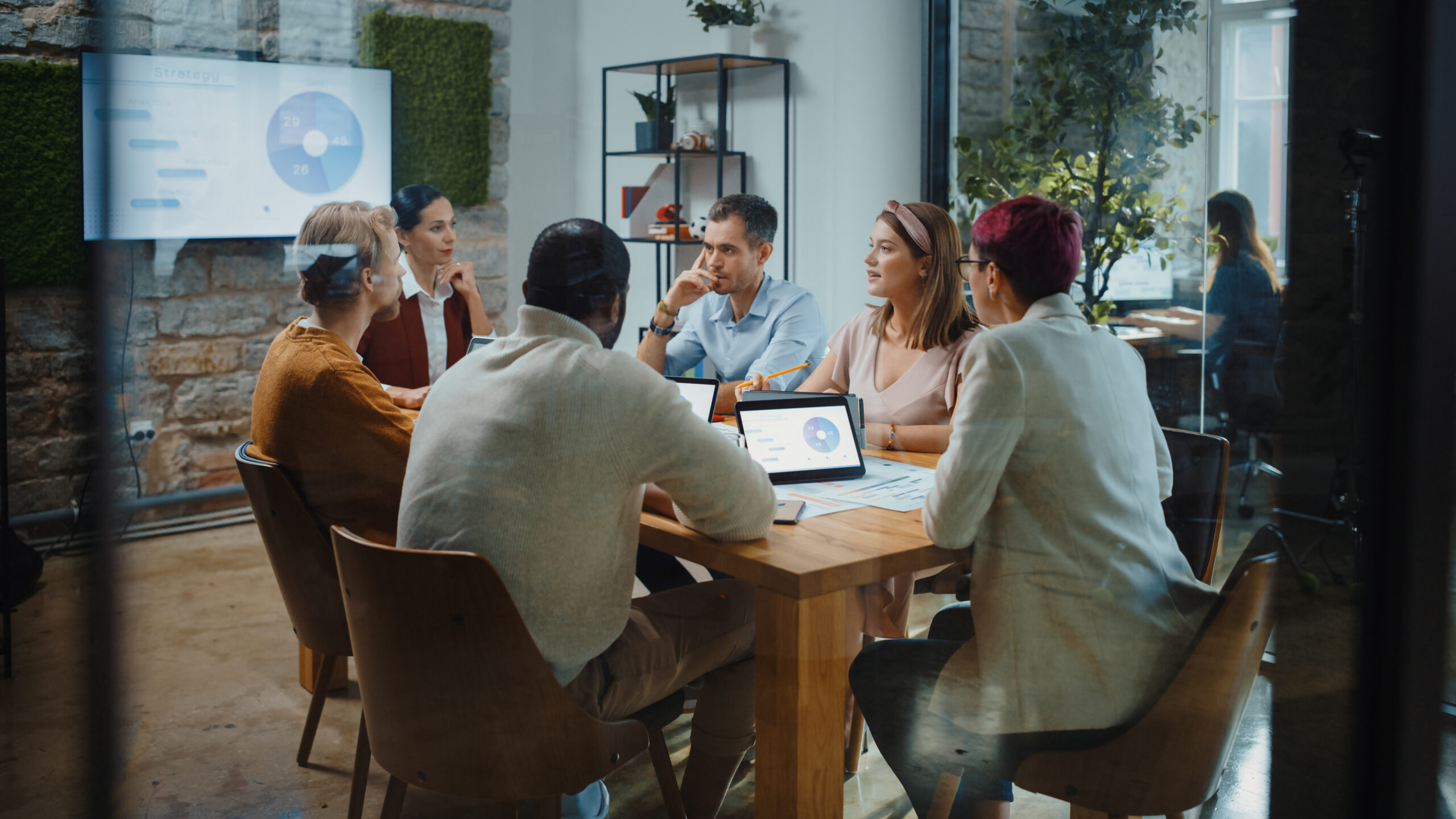 Diverse Team of Software Developers have Meeting in the Modern Office Conference Room.