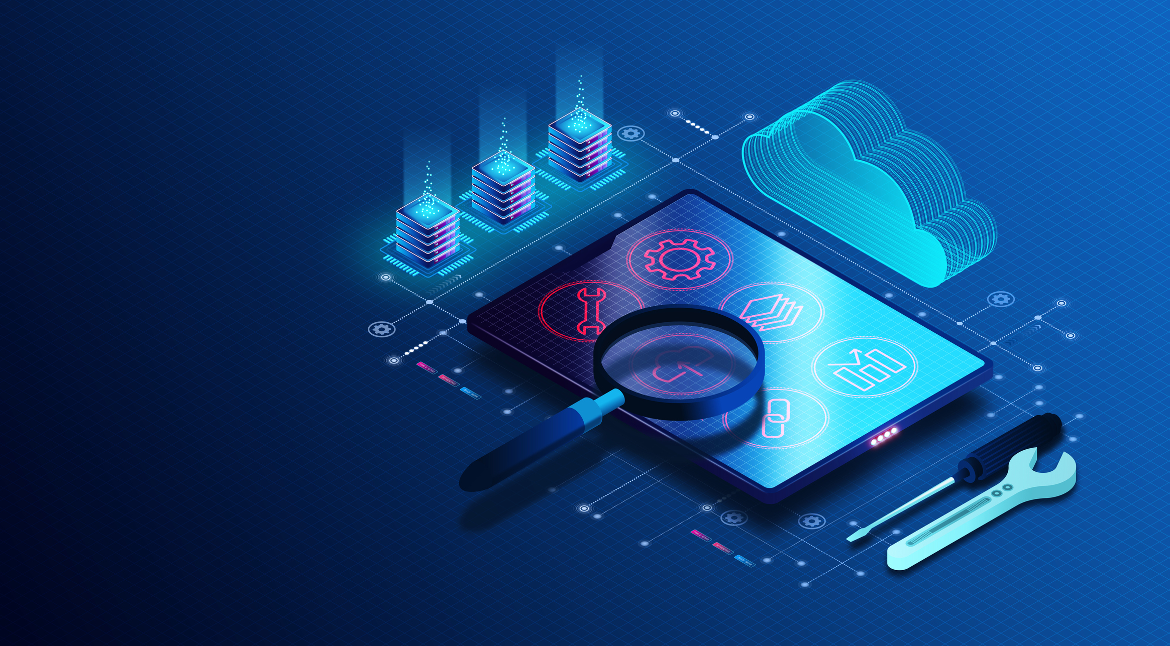 Software Application Testing Concept - Process of Testing Software Applications with Tools and Automation Frameworks to Identify Errors - 3D Illustration