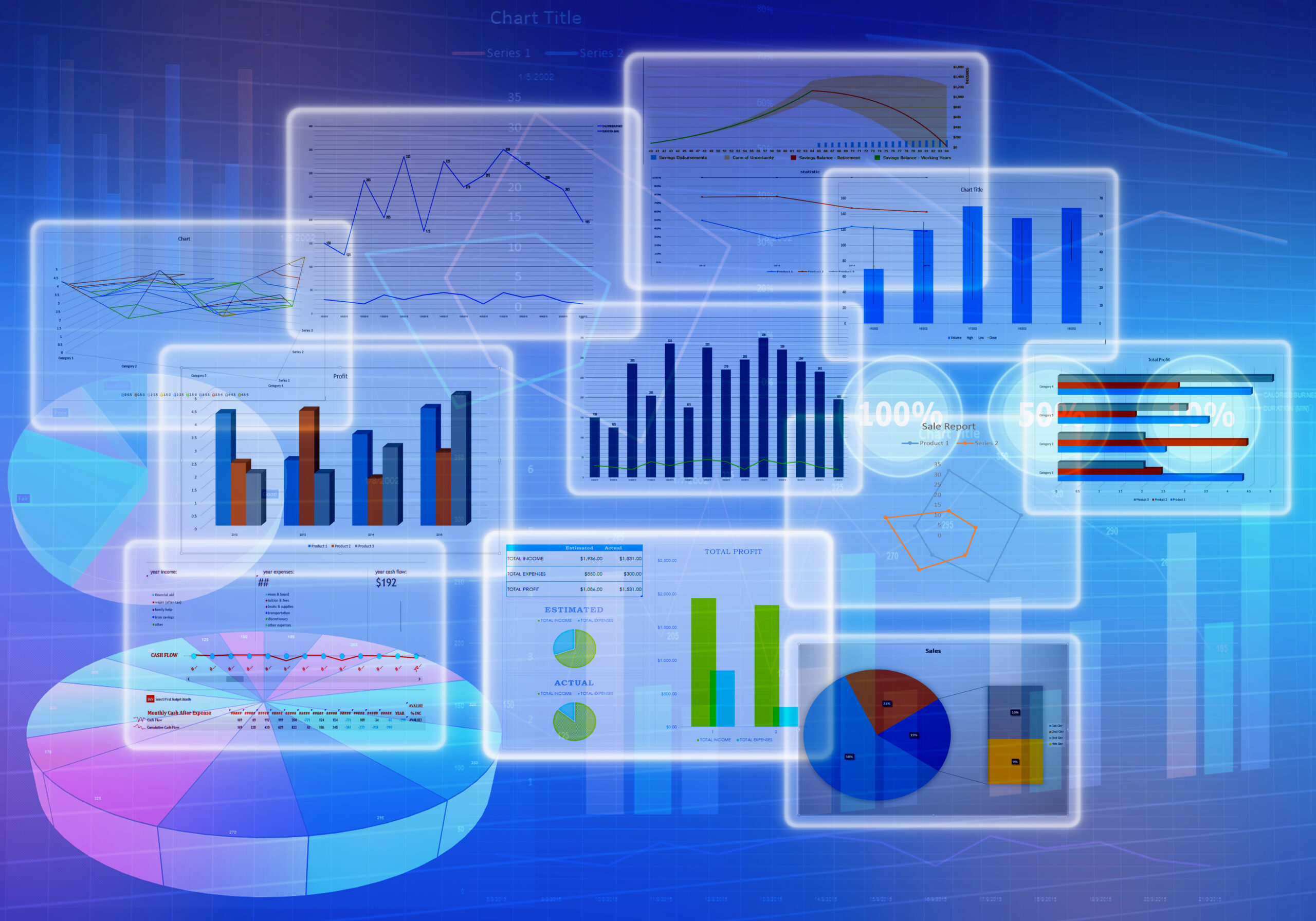 Software Quality Assurance KPIs symbolized by Chart diagrams and Business with financial symbols